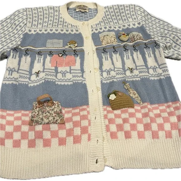 Susan Bristol Vintage Cottagecore Knit Cardigan Sweater Purse Floral Size M - Picture 4 of 8
